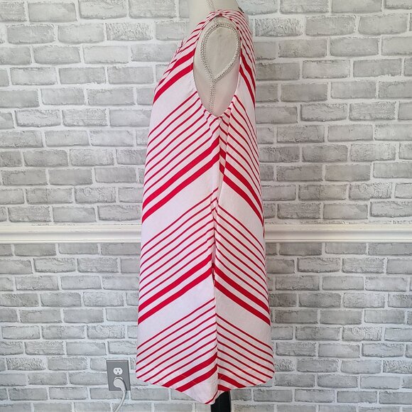 Liz Claiborne Linen Cotton Aline Shift Dress Candy Cane Stripe Holiday Large - Picture 2 of 9